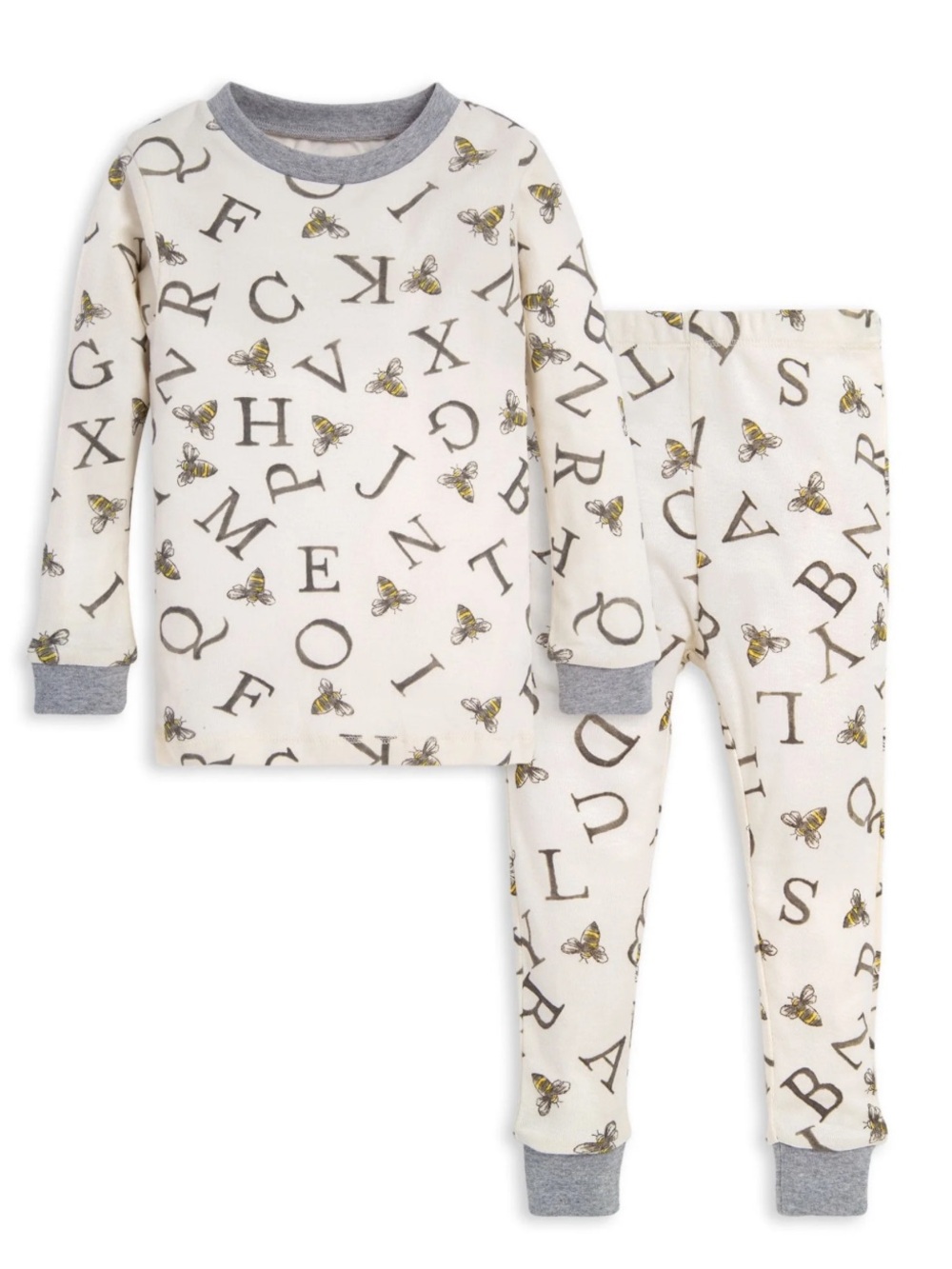 Burt's Bees Baby Gray Letter-Print Pajama Set